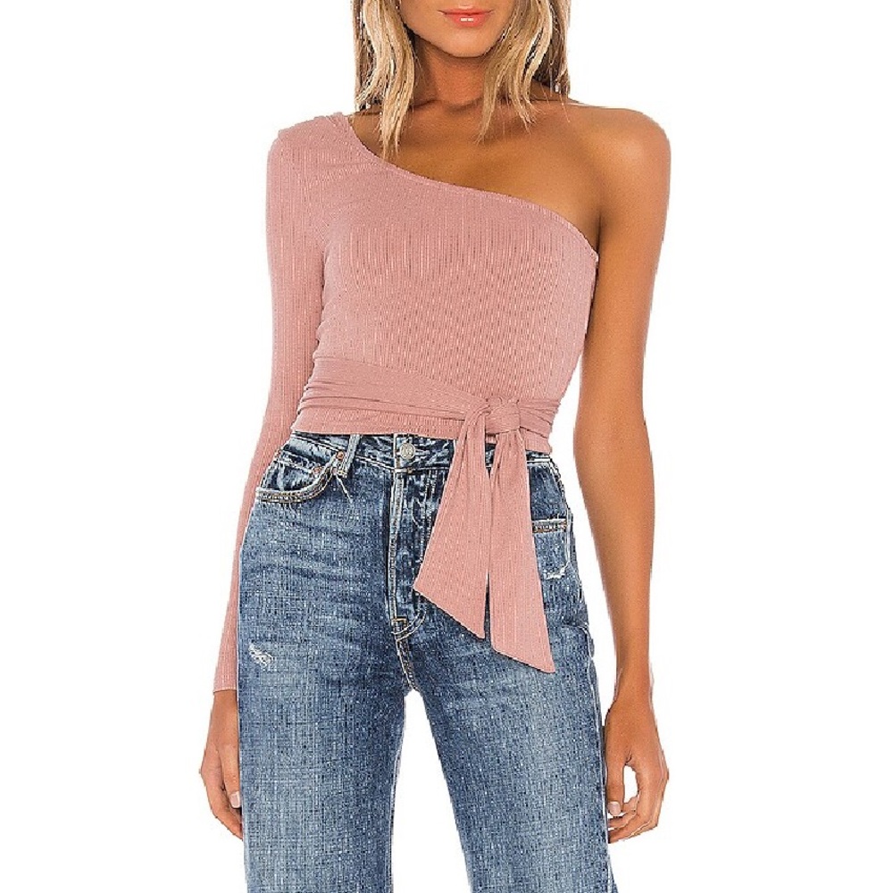 Lovers and Friends Milan One Shoulder Wrap Top in Blush - Picture 3 of 8